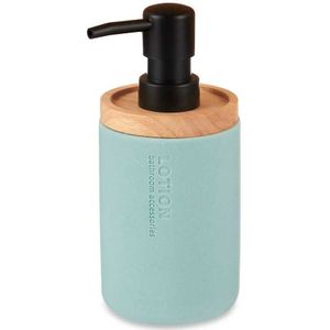 Berilo zeeppompje/dispenser Lotions - mat zeeblauw - polyresin/bamboe - 18 x 8 cm - 300 ml - badkamer/toilet/keuken