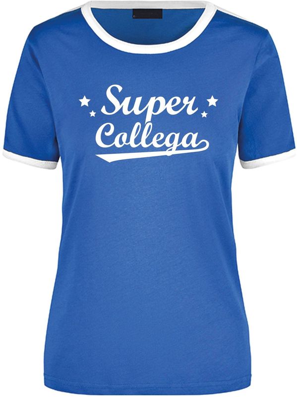 Super collega blauw/wit ringer t-shirt - dames - Afscheid/verjaardag cadeau shirt