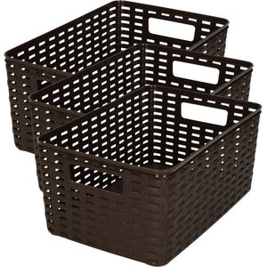 Plasticforte Opbergmand - 3x - Kastmand - rotan kunststof - donkerbruin - 6 Liter - 19 x 29 x 13 cm