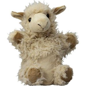 Pluche lichtbruine lama/alpaca handpop knuffel 22 cm - Lama/alpaca boerderijdieren knuffels - Poppentheater speelgoed kinderen