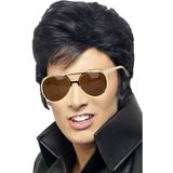 Elvis verkleed set pruik zwart en gouden Elvis bril voor heren - Rock and Roll thema uit de jaren 50 en 60