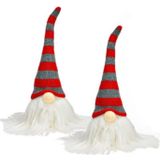 Set van 2x stuks pluche gnome/dwerg decoratie poppen/knuffels wit/rood/grijs 8 x 24 x 6 cm - Kerstgnomes/kerstdwergen/kerstkabouters