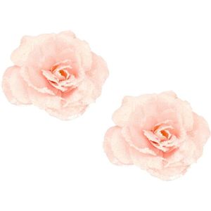 4x stuks roze rozen kerstversiering clip decoratie 12 cm - Kerstversiering/kerstboomversiering