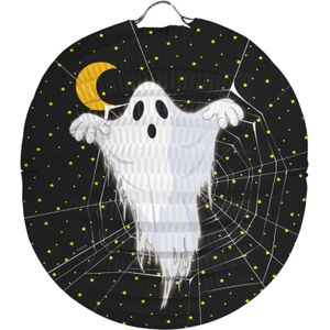 Ronde lampion 22 cm spook zwart - Halloween trick or treat lampionnen versiering - Bollampion
