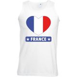Frankrijk singlet shirt/ tanktop met Franse vlag in hart wit heren