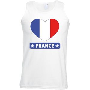 Frankrijk singlet shirt/ tanktop met Franse vlag in hart wit heren