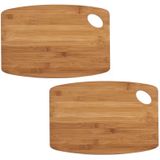 2x Rechthoekige bamboe houten snijplanken met oog 34 cm - Zeller - Keukenbenodigdheden - Kookbenodigdheden - Snijplanken/serveerplanken - Houten serveerborden - Snijplanken van hout