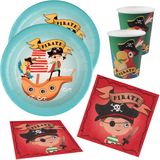 Piraten feest wegwerp servies set - 10x bordjes / 10x bekers / 20x servetten