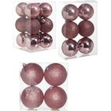 Kerstversiering set kerstballen in het roze 6 - 8 - 10 cm pakket - 62x stuks - mat/glans/glitter mix