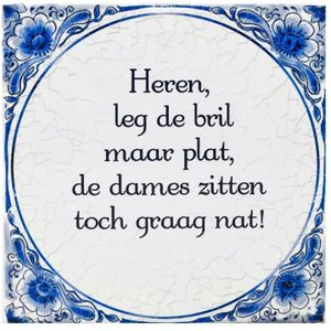 Delfts blauwe teksttegel bril plat - Tegeltjes met fun tekst 15 x 15 cm