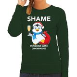 Pinguin Kerstsweater / kersttrui Shame penguins with champagne groen voor dames - Kerstkleding / Christmas outfit