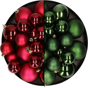 Kerstversiering kunststof kerstballen kleuren mix donkerrood/donkergroen 6-8-10 cm pakket van 44x stuks