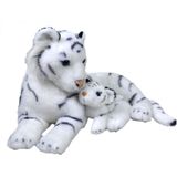 Pluche witte tijger met jong knuffel 38 cm - Tijgers Wilde dieren knuffels - Speelgoed voor kinderen