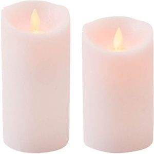 Set van 2x stuks Roze Led kaarsen met bewegende vlam - 12.5 en 15 cm - Sfeer stompkaarsen voor binnen