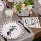 Paarden feest wegwerp servies set - 10x bordjes / 10x bekers / 20x servetten - grijs/roze