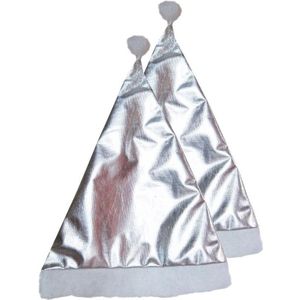 2x Glimmende kerstmutsen zilver voor volwassenen - Metallic zilveren kerstmuts