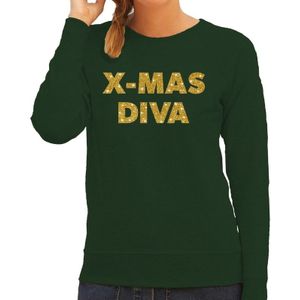 Foute Kersttrui / sweater - Christmas Diva - goud / glitter - groen - dames - kerstkleding / kerst outfit
