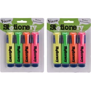 8x markeerstiften/highlighters oranje/geel/groen/roze 18 cm - Stiften om mee te arceren/markeren