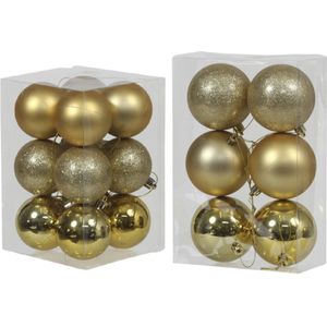 Kerstversiering kunststof kerstballen goud 6 en 8 cm pakket van 36x stuks - glans/mat/glitter mix - Kerstboomversiering