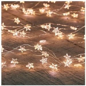 2x Zilveren sterren kerstverlichting met timer warm wit 1 meter - Sfeerverlichting - Kerstversiering voor binnen gebruik