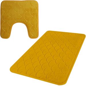 Urban Living badkamer droogloop matjes/tapijt - set 2x stuks - memory foam - okergeel