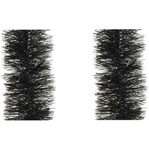 2x stuks kerstslingers zwart 10 cm breed x 270 cm - Guirlande folie lametta - Zwarte kerstboom versieringen