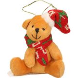 2x Kersthangers knuffelbeertjes beige en bruin met gekleurde sjaal en muts 7 cm - Kerst hangdecoratie - Kerstboom versiering