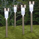 5x Stuks buiten/tuin Led zilveren stekers solar verlichting 36 cm Rvs koud wit