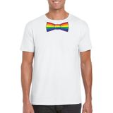 Wit t-shirt met regenboog strikje heren  - LGBT/ Gay pride shirts