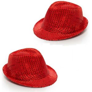 2x stuks glitter carnaval verkleed hoedje rood met pailletten voor volwassenen