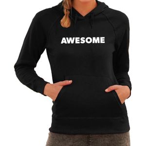 Awesome tekst hoodie zwart voor dames - zwarte fun sweater/trui met capuchon