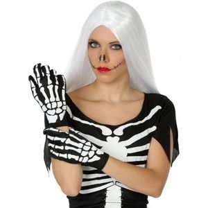 Horror skelet handshoenen zwart wit voor dames- Halloween verkleed accessoire