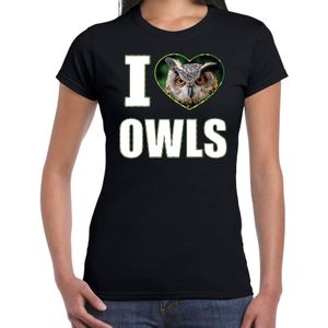 I love owls t-shirt met dieren foto van een uil zwart voor dames - cadeau shirt Oehoe uilen liefhebber