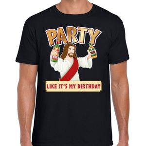 Fout kerst t-shirt zwart - party Jezus - Party like its my birthday voor heren - kerstkleding / christmas outfit