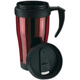 Thermosbeker/warmhoudbeker rood/zwart 400 ml - Thermo koffie/thee bekers dubbelwandig met schroefdop