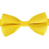 2x Gele verkleed vlinderstrikjes 12 cm voor dames/heren - Geel thema verkleedaccessoires/feestartikelen - Vlinderstrikken/vlinderdassen met elastieken sluiting