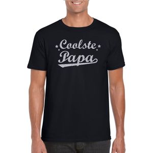 Coolste papa t-shirt met zilveren glitters op zwart voor heren - Coolste papa cadeaushirt / vaderdag cadeau