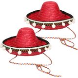 Set van 2x stuks mexicaanse Sombrero hoed voor kinderen 25 cm - Verkleed hoeden en accessoires