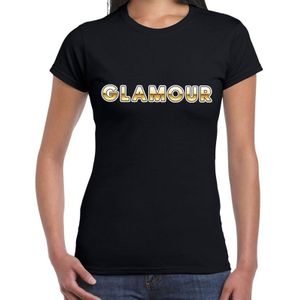 Glamour t-shirt voor dames - zwart met gouden letters - feest shirt / outfit