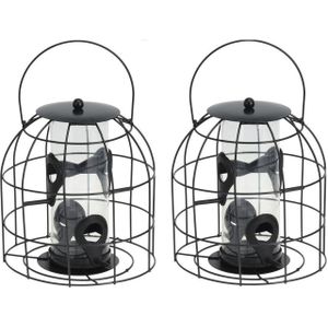 2x Tuinvogels hangende voeder silo/kooi 18 cm - Voor mussen/mezen kleine vogeltjes - Winter vogelvoer huisjes
