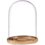 Giftdecor Decoratie stolp - glas - houten lichtbruin plateau - D20.5 x H28 cm