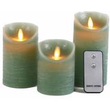 Set van 3x jade groene LED stompkaarsen met afstandsbediening - Woondecoratie - LED kaarsen - Elektrische kaarsen