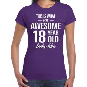 Awesome 18 year - geweldige 18 jaar cadeau t-shirt paars dames -  Verjaardag cadeau