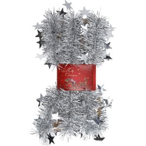 Cepawa Kerstslingers - met sterretjes - zilver - 200 x 6,5 cm - kerstslingers/kerst guirlandes