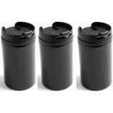 3x Warmhoudbekers/warm houd bekers metallic zwart 320 ml - RVS Isoleerbekers/thermosbekers voor onderweg