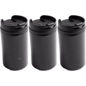 3x Warmhoudbekers/warm houd bekers metallic zwart 300 ml - RVS Isoleerbekers/thermosbekers voor onderweg