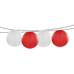 Feest/tuin versiering 4x stuks luxe bol-vorm lampionnen rood en wit dia 35 cm