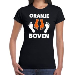 Zwart t-shirt oranje boven voor dames - Koningsdag / EK-WK kleding shirts