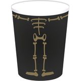 Haza Halloween/horror skelet feest bekers - 24x - zwart - papier - 250 ml