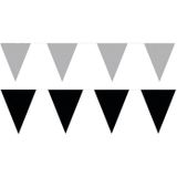 Zwart/Zilveren feest punt vlaggetjes pakket - 80 meter - slingers / vlaggenlijn